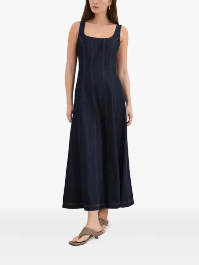 Marcella Melrose 方领明线中长连衣裙 In Blue