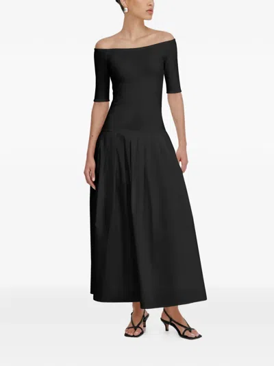 Marcella Mila 露肩褶饰中长连衣裙 In Black