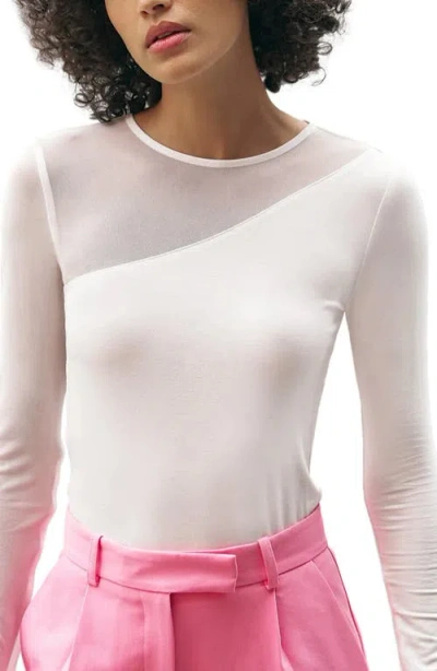 Marcella Milo Long Sleeve Mesh & Jersey Top In Off White