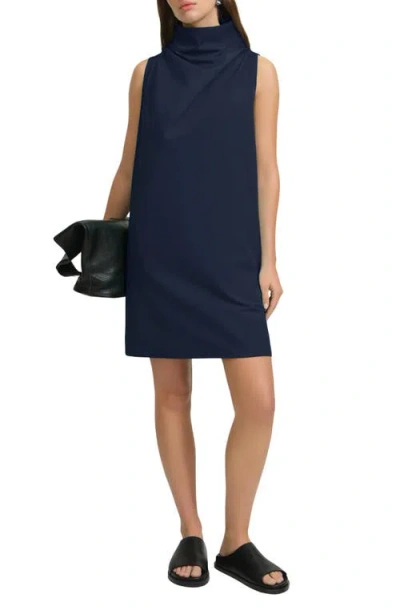 Marcella Minna Drape Turtleneck Sleeveless Dress In Blue