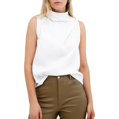 Marcella Minna Sleeveless Stand Collar Top In White