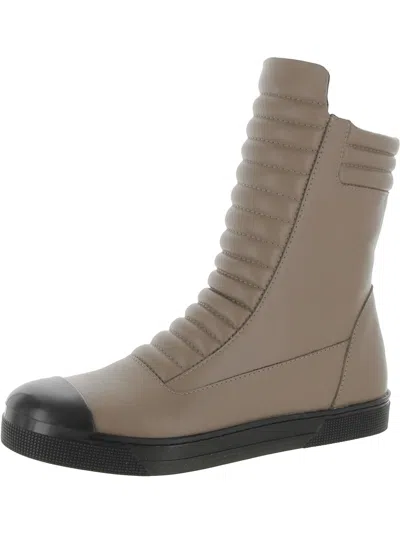 Marcella Nyc Journey Womens Leather Ribbed Ankle Boots In Grey