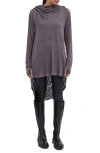 MARCELLA OSLO SEMISHEER HOODED LONG SLEEVE HIGH-LOW JERSEY TUNIC