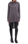 Marcella Oslo Semisheer Hooded Long Sleeve High-low Jersey Tunic In Anthracite