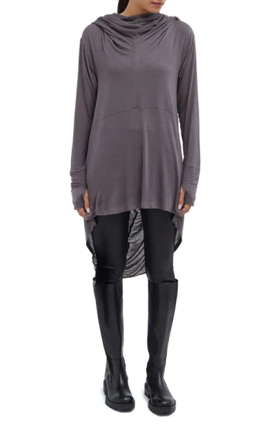 Marcella Oslo Semisheer Hooded Long Sleeve High-low Jersey Tunic In Anthracite