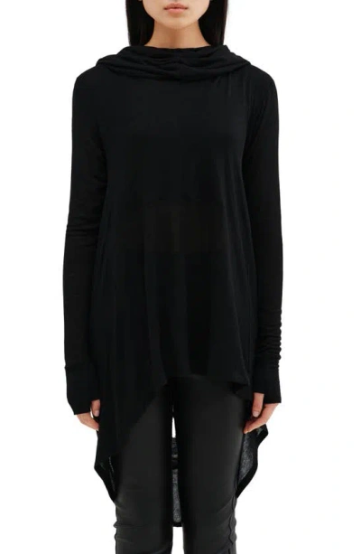 Marcella Oslo Semisheer Long Sleeve High-low Jersey Tunic In Black