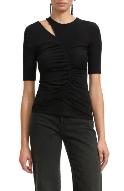 Marcella Paz Asymmetric Cutout Knit Shirt In Black