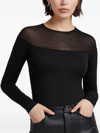 Marcella Pearl 半透明拼接上衣 In Black
