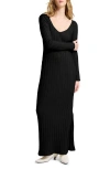 Marcella Penelope Long Sleeve Rib Maxi Sweater Dress In Black