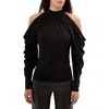 Marcella Perry Draped Cold Shoulder Jersey Top In Black