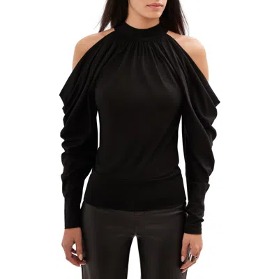 Marcella Perry Draped Cold Shoulder Jersey Top In Black