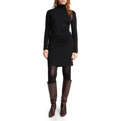 Marcella Phoebe Turtleneck Ruched Long Sleeve Dress In Black