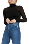 Marcella Sheer Panel Turtleneck Top In Black
