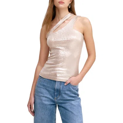 Marcella Siren Metallic One-shoulder Jersey Top In Gold
