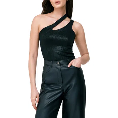 Marcella Siren Metallic One-shoulder Jersey Top In Onyx