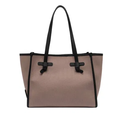 Marcella Structured Canvas Tote Bag With Leather Trims In Pink