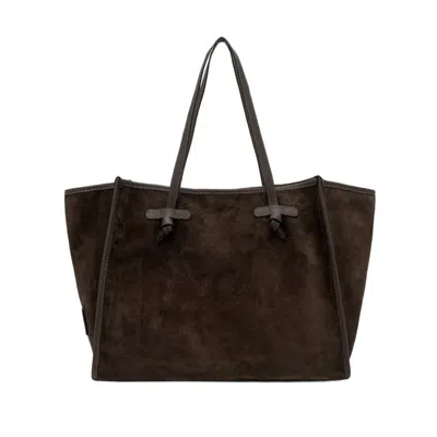 Marcella Suede Tote Bag With Leather Handles In Black