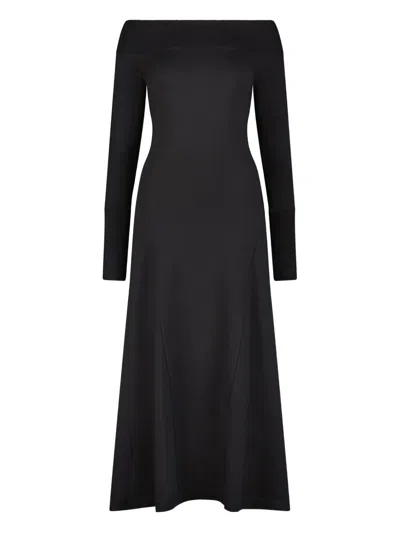 Marcella Tilly 罗纹一字领中长连衣裙 In Black