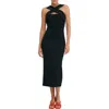 Marcella Waldorf Mesh Cross Neck Midi Dress In Black