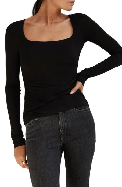 Marcella Yvonne Square Neck Jersey Top In Black