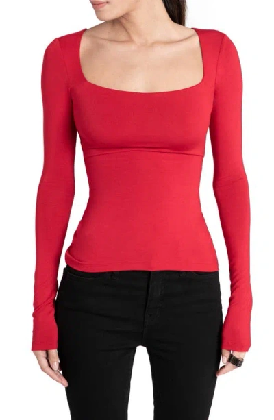 Marcella Yvonne Square Neck Jersey Top In Red