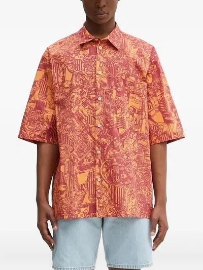 Marcelo Burlon County Of Milan Abstract-print Short-sleeve Shirt In Orange