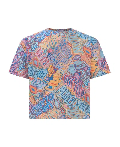 Marcelo Burlon County Of Milan All-over Logo Print Cropped Top In Blue