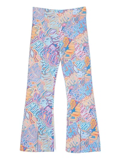 Marcelo Burlon County Of Milan Kids' All-over Logo Print Flared Trousers In Multicolour