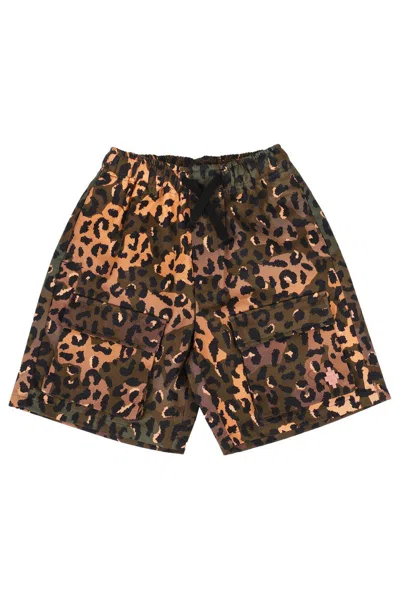 Marcelo Burlon County Of Milan Kids' Animal Printed Stretched Shorts In Brown/orange
