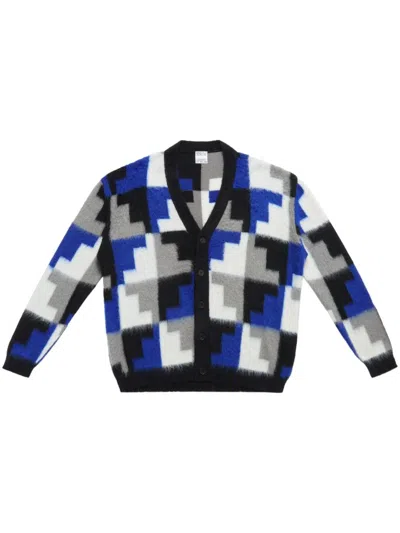 Marcelo Burlon County Of Milan Aop Damier Cross Cardigan In Blue