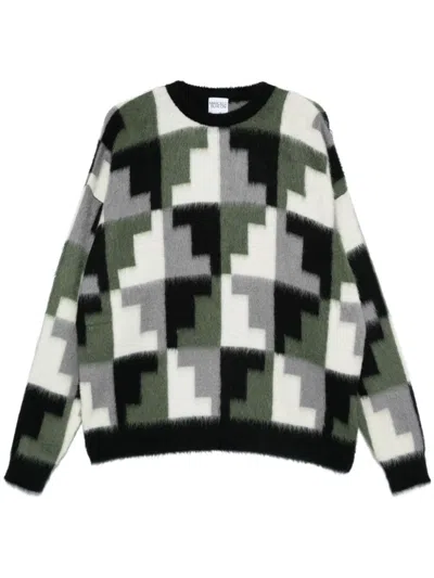 Marcelo Burlon County Of Milan Aop Damier Sweater In Green