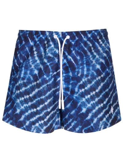 Marcelo Burlon County Of Milan Aop Sound Waves Drawstring Swim Shorts In Blue