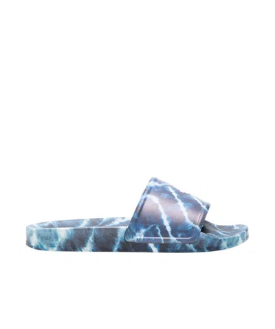Marcelo Burlon County Of Milan Aop Soundwaves Logo-embossed Slides In Blue