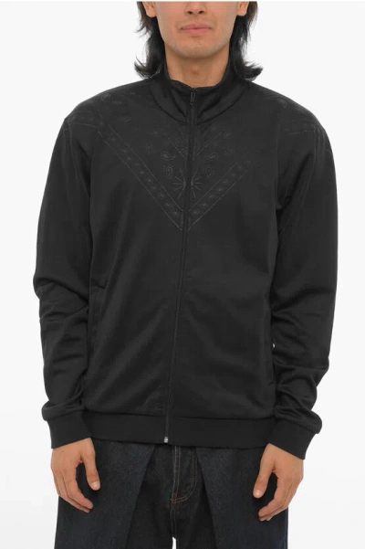 MARCELO BURLON COUNTY OF MILAN BANDANA MOTIF SOLID COLOR SWEATSHIRT WITH ZIP CLOSURE