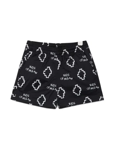 Marcelo Burlon County Of Milan Mini Basic Logo All Over Print Beachwear Shorts In Black