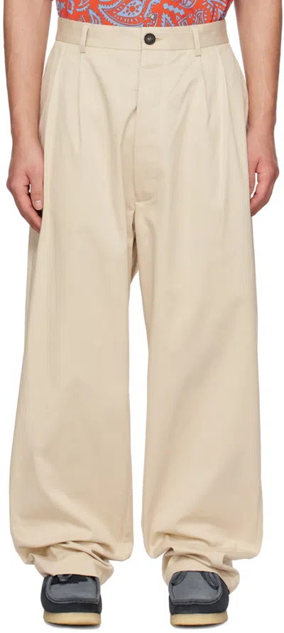 Marcelo Burlon County Of Milan Beige Cross Trousers In Beige White
