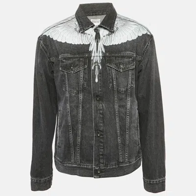 Pre-owned Marcelo Burlon County Of Milan Black Denim Wings Print Button Front Jacket L