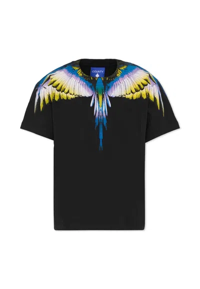 MARCELO BURLON COUNTY OF MILAN BLACK T-SHIRT FOR BOY WITH WINGS