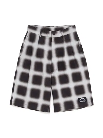 Marcelo Burlon County Of Milan Kids' Blurred Check Cotton-blend Shorts In Black