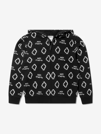 MARCELO BURLON COUNTY OF MILAN BOYS COTTON LOGO PRINT ZIP UP TOP 10 YRS BLACK