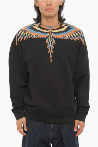 Marcelo Burlon County Of Milan Brushed Cotton Optical Wings Crew-neck Sweatshirt In Black