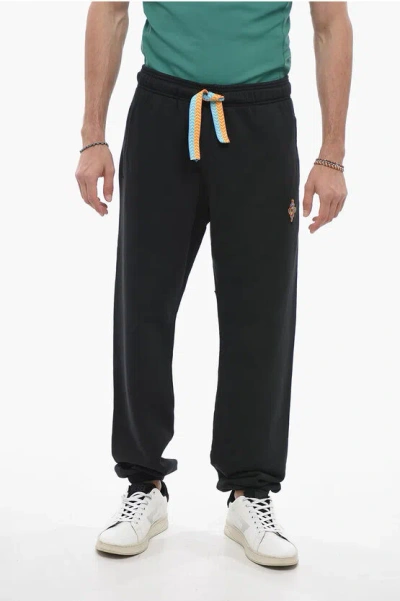 Marcelo Burlon County Of Milan Brushed Cotton Pants With Embroidered Logo In Black