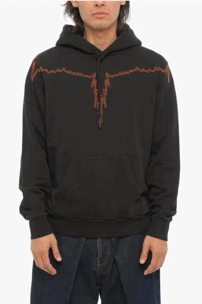 Marcelo Burlon County Of Milan Stitch Wings Cotton Hoodie In Black
