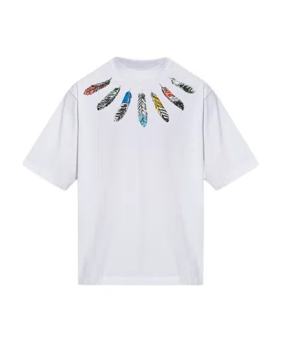Marcelo Burlon County Of Milan Collar Feathers Over Printed T-shirt In White