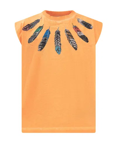 Marcelo Burlon County Of Milan Tank Top With Feathers In Orange Gre