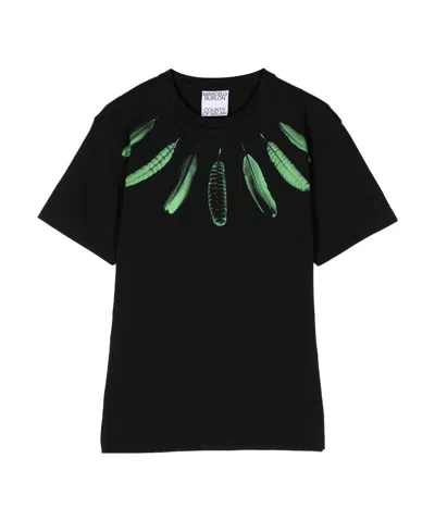 Marcelo Burlon County Of Milan Collar Feathers-print Cotton T-shirt In Black