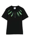 Marcelo Burlon County Of Milan Collar Feathers-print Cotton T-shirt In Schwarz