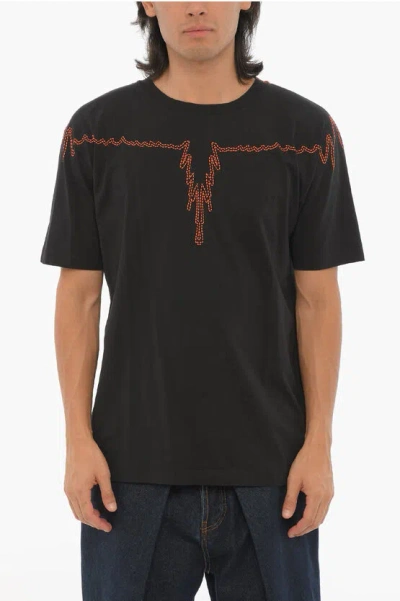 Marcelo Burlon County Of Milan Cotton Crew-neck T-shirt With Contrast Print In Black