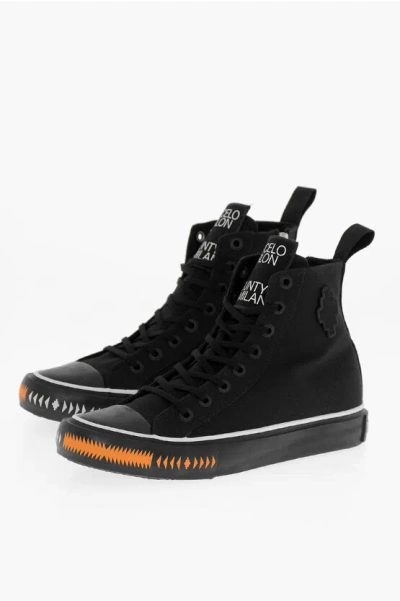 Marcelo Burlon County Of Milan Cotton Tape High-top Sneakers With Contrast Detail In Black