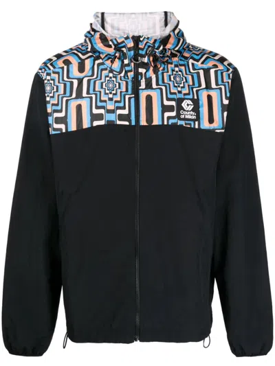 Marcelo Burlon County Of Milan Cross-print Panelled Hooded Windbreaker In Black